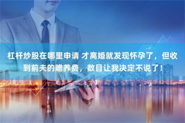 杠杆炒股在哪里申请 才离婚就发现怀孕了，但收到前夫的赡养费，数目让我决定不说了！
